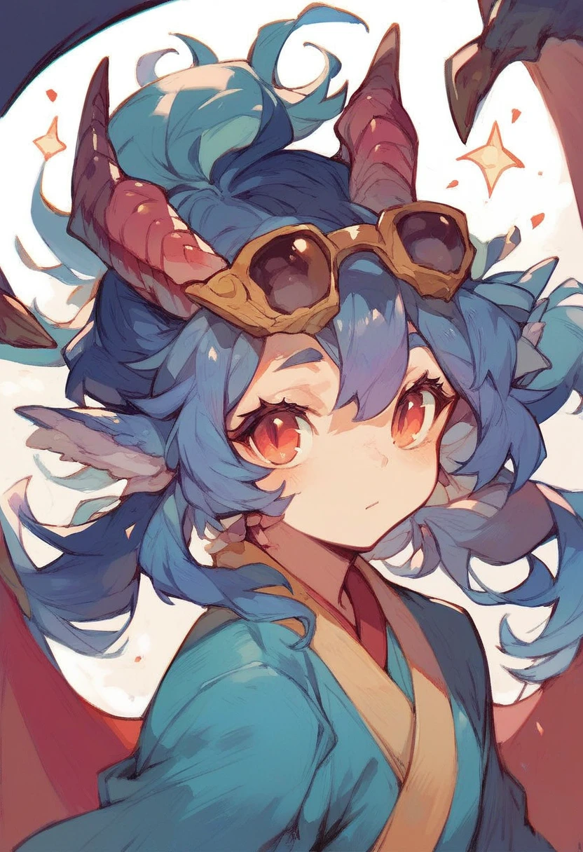 Beautiful Japanese anime style dragon girl、He has big red dragon wings growing from his back.、Dragon horns on head。Dragon's tail growing。A big smile。Long black hair in twin tails、Red Eyes、Big Breasts.The location is on top of a rocky mountain。The sky is blue and wide、Below you can see the cityscape.。