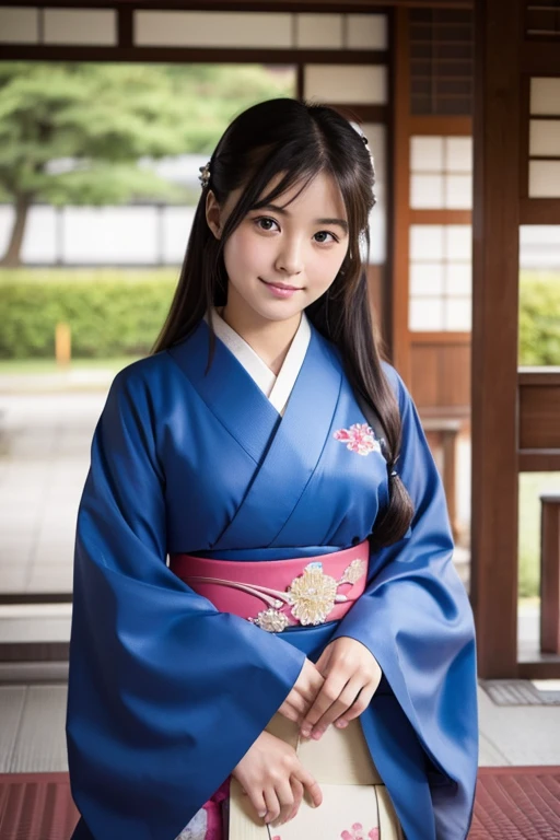 Japanese high school girl wearing a kimono