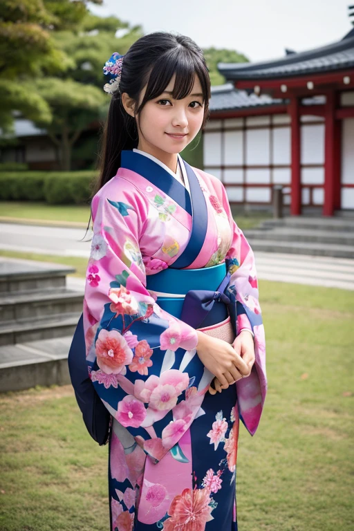 Japanese high school girl wearing a kimono