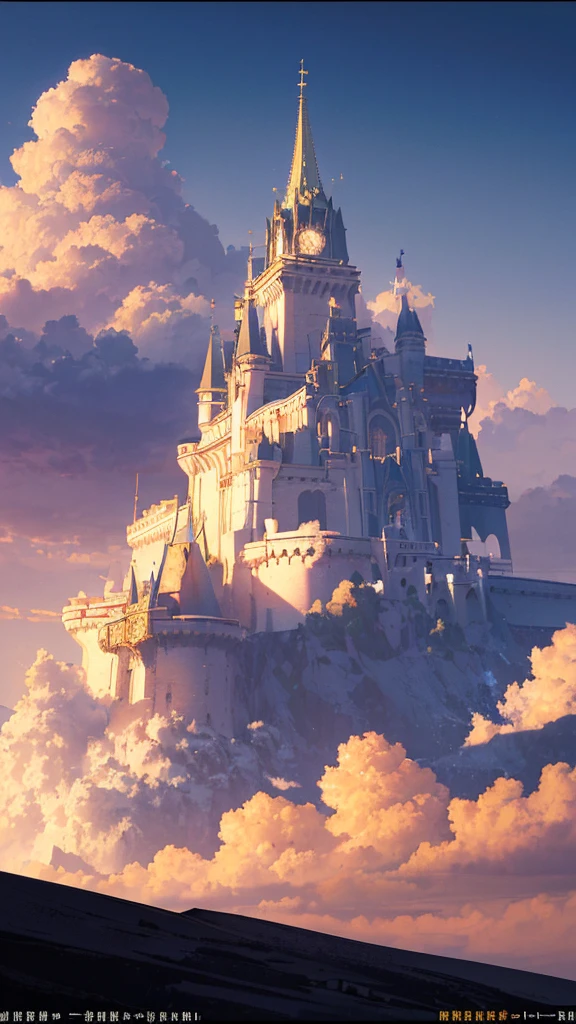 (Highest quality,4K,8k,High resolution,masterpiece:1.2), Very detailed, (Realistic,photoRealistic,photo-Realistic:1.37), Empty image:1.5、Summer sky, Realistic,Very realistic, Extremely detailed, Breathtakingly realistic, High contrast realism, High Saturation Realism, Vibrant colors, Dramatic lighting, Charming landscape, Atmospheric scenery, Captivating visuals, Intricate details, Strong emotions, Heavenly beauty, A dreamlike world、((Faintly visible in the distance:1.5),A castle in the sky made of a mirage floating above the clouds)、Feel the wind, Below is the tropical rainforest, Blue sky and white clouds, Woman's back view,