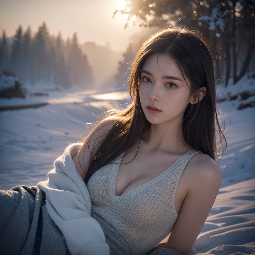 a rural landscape with a girl wandering through the slush, sunrays filtering through the distance, beautiful detailed eyes, beautiful detailed lips, extremely detailed eyes and face, long eyelashes, best quality, 4k, 8k, highres, masterpiece:1.2, ultra-detailed, realistic, photorealistic, photo-realistic:1.37, illustration, masterpiece, best quality, ultra-detailed, illustration, clear facial features, beautiful scene, photorealism, realism, photorealistic, high detail, hyper quality, high resolution, trending on artstation, hyperrealism, HD, 16K, Unreal engine, rendered in octane, Corona Render, tilt-shift, bottom view, Rembrandt lighting