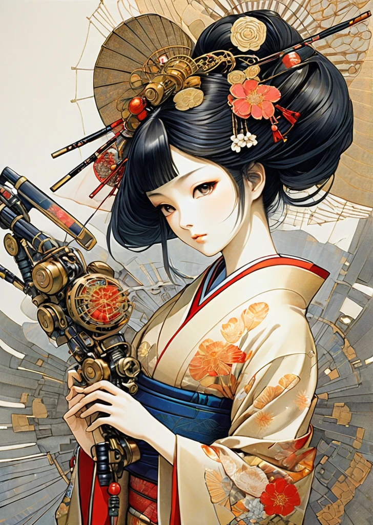 1  girl
mechanical arms
geisha
kimono
(art by   Yoshitaka Amano )