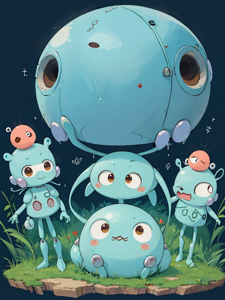 hayao miyazaki style, Kawaii Design, (((Cute humanoid  alien))) , ((war))), (((No people))), Mars