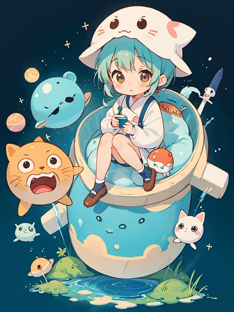 hayao miyazaki style, Kawaii Design, The most beautiful girl of all time、chibi, Meeting a cute alien、Mars exploration、