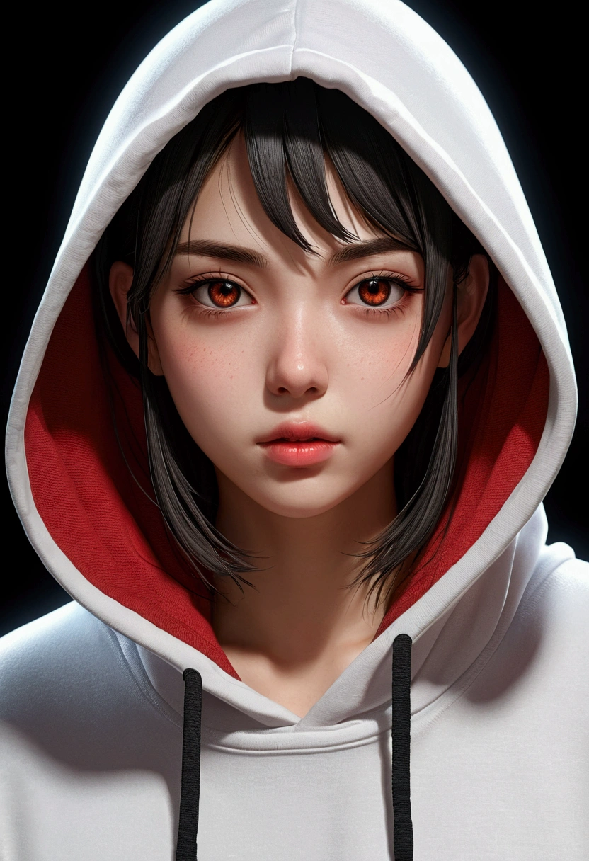 Top quality, Masterpiece, high resolution, 8K, Hoodie and anime style girl, One girl, detailed line art, Digital enhancement, Close up, Anime core, Flowing fabric,rot,torogao,Various expressions,opens his eyes wide,Unbelievable expression