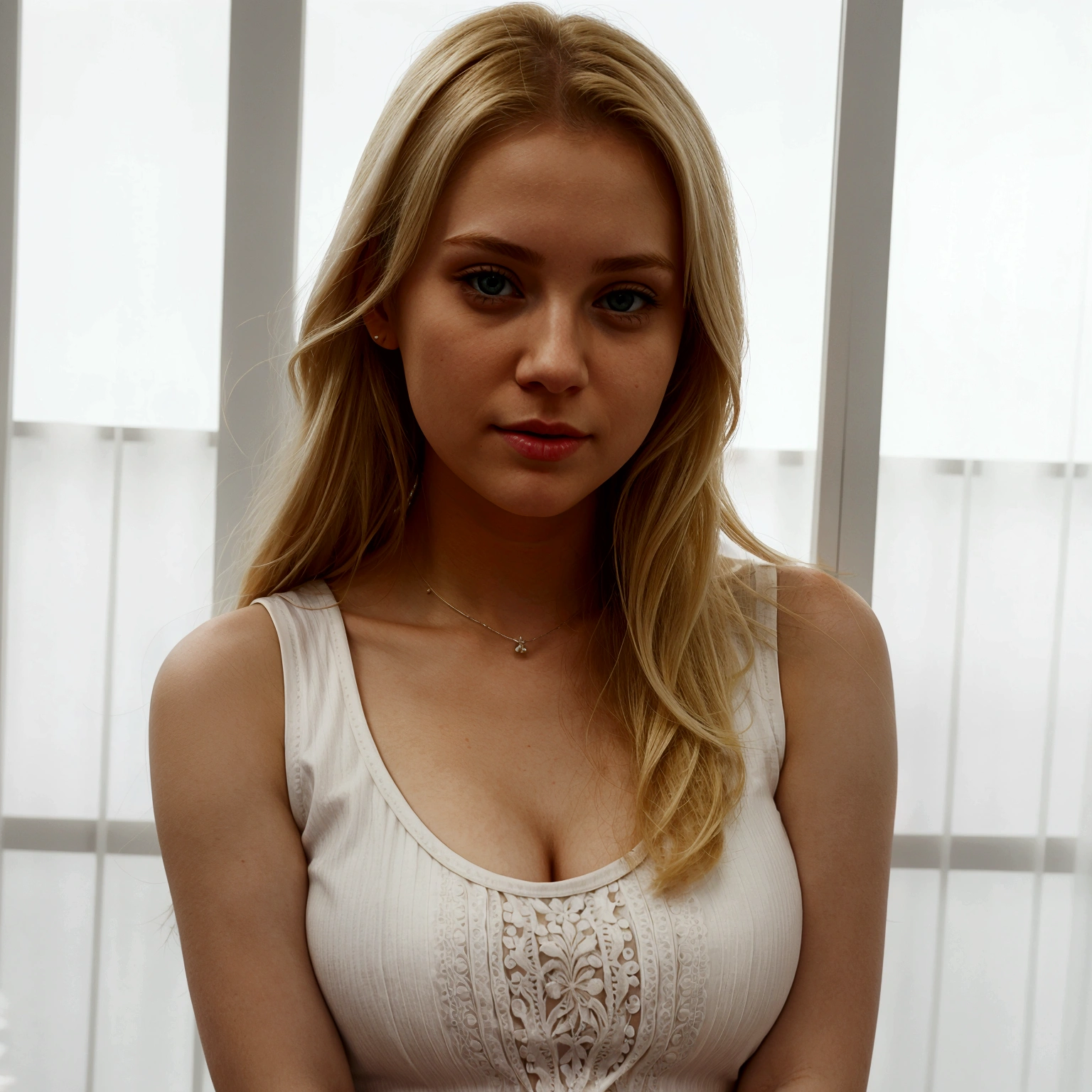 Blonde White Girl in Sleeveless Top