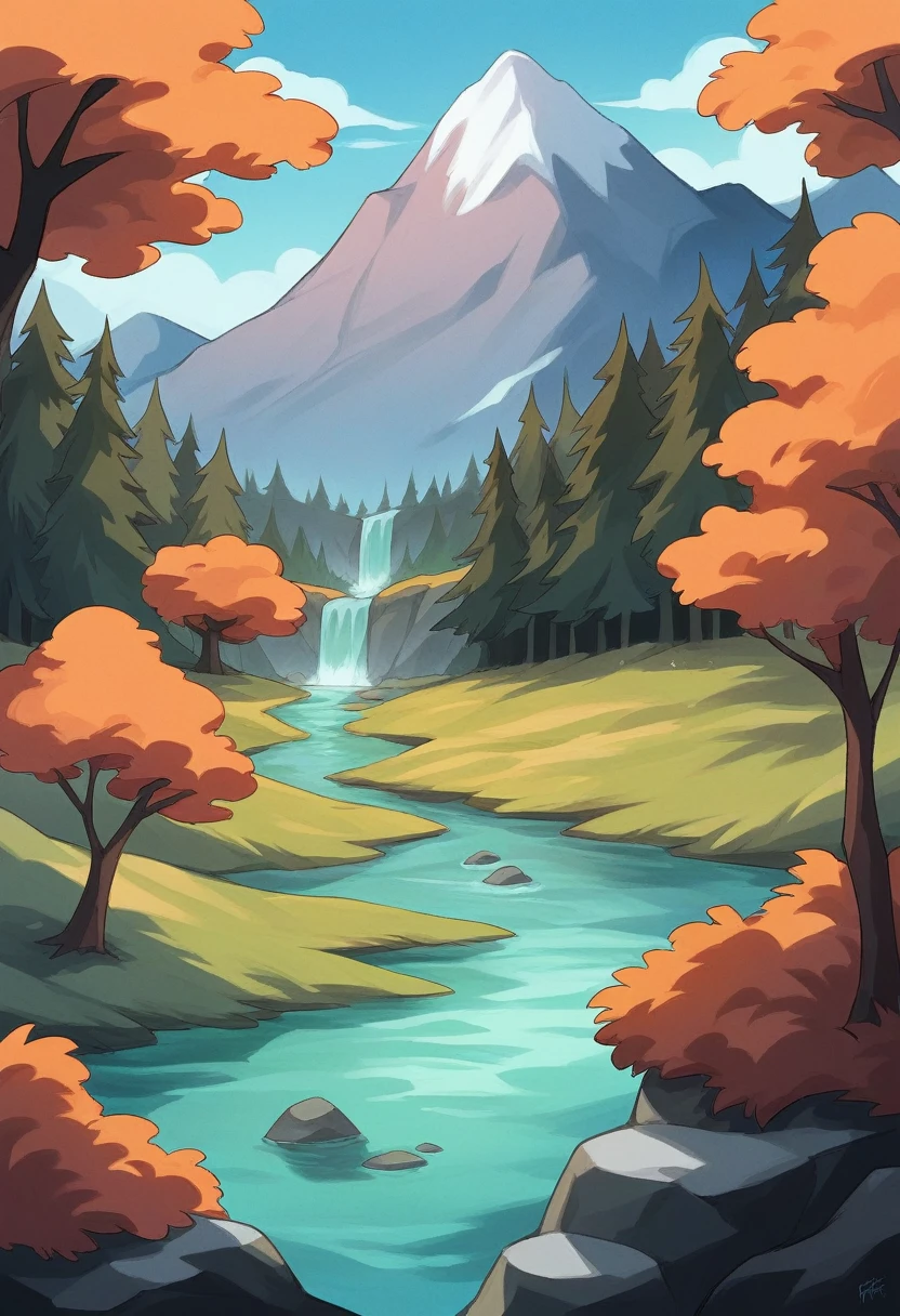 try to turn this painting into a realistic photo. There is a house to the right of the image, on the stairs of the house there is a woman standing. In front of the house there is a fisherman sitting, resting in the shade of some trees while looking at some birds in front of you. On the left side of the image there is a river, that flows into a deeper lake. on the left bank of this river, a small waterfall surrounded by colorful vegetation. At the bottom of the image, Snow-covered mountains are blurred by fog. the sky is in shades of blue and orange, like in the morning.