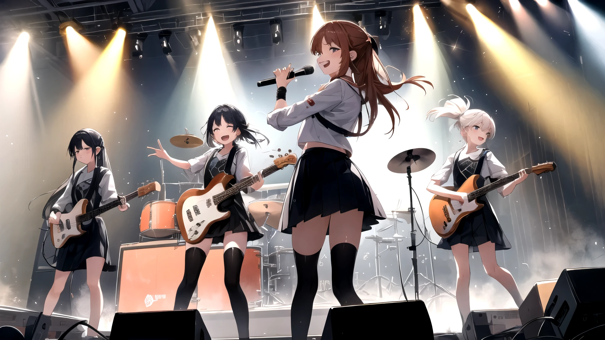 4girls、Light sound、Girl Band, rock band, musical instrument, music, performance, Cultural Festival, Emotional, performance, live, keyboard, bassist, drummer、smile