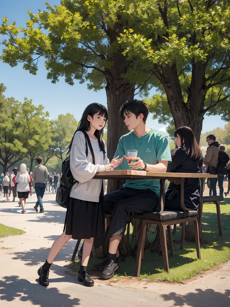 In the park, there are many people.