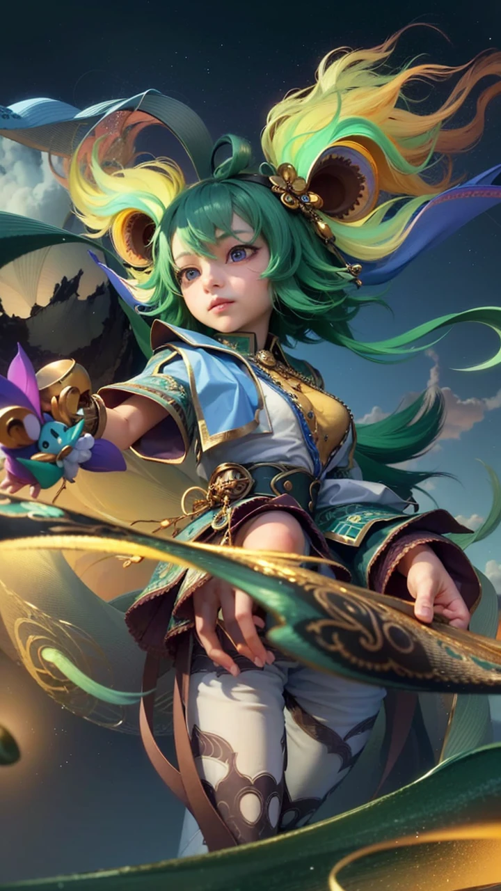 gadis kecil, bermata sipit,masterpiece, ((perfect eyes)) best quality, (semirealism:1.9), beautiful lighting, (extremely detailed CG unity 4k fhd wallpaper), High Detail, Sharp focus, dramatic outdoors, 1girl ,, blue hair, light eyes, smile.