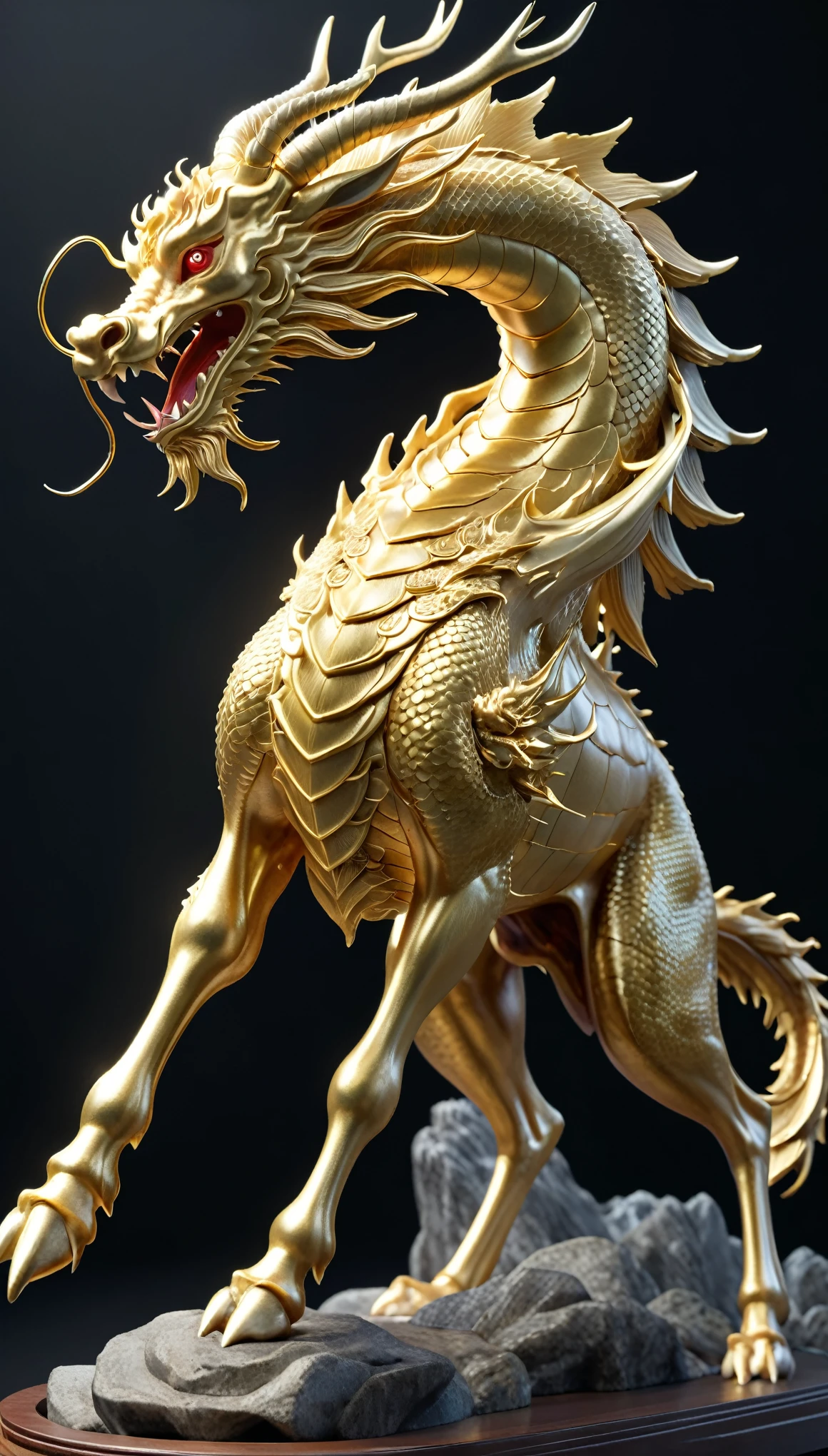A legendary Chinese creature with the head of a dragon, body of a deer, scales like a fish, and hooves like a horse, exuding an aura of peace and benevolence.
high resolution, Best quality, High Detail, Very detailed, Wide-angle lens, Rotated, Canon, Ray Tracing, photography, 超Realism细节画派, Reality, Realism, 超Realism, Realism, Unreal Engine,