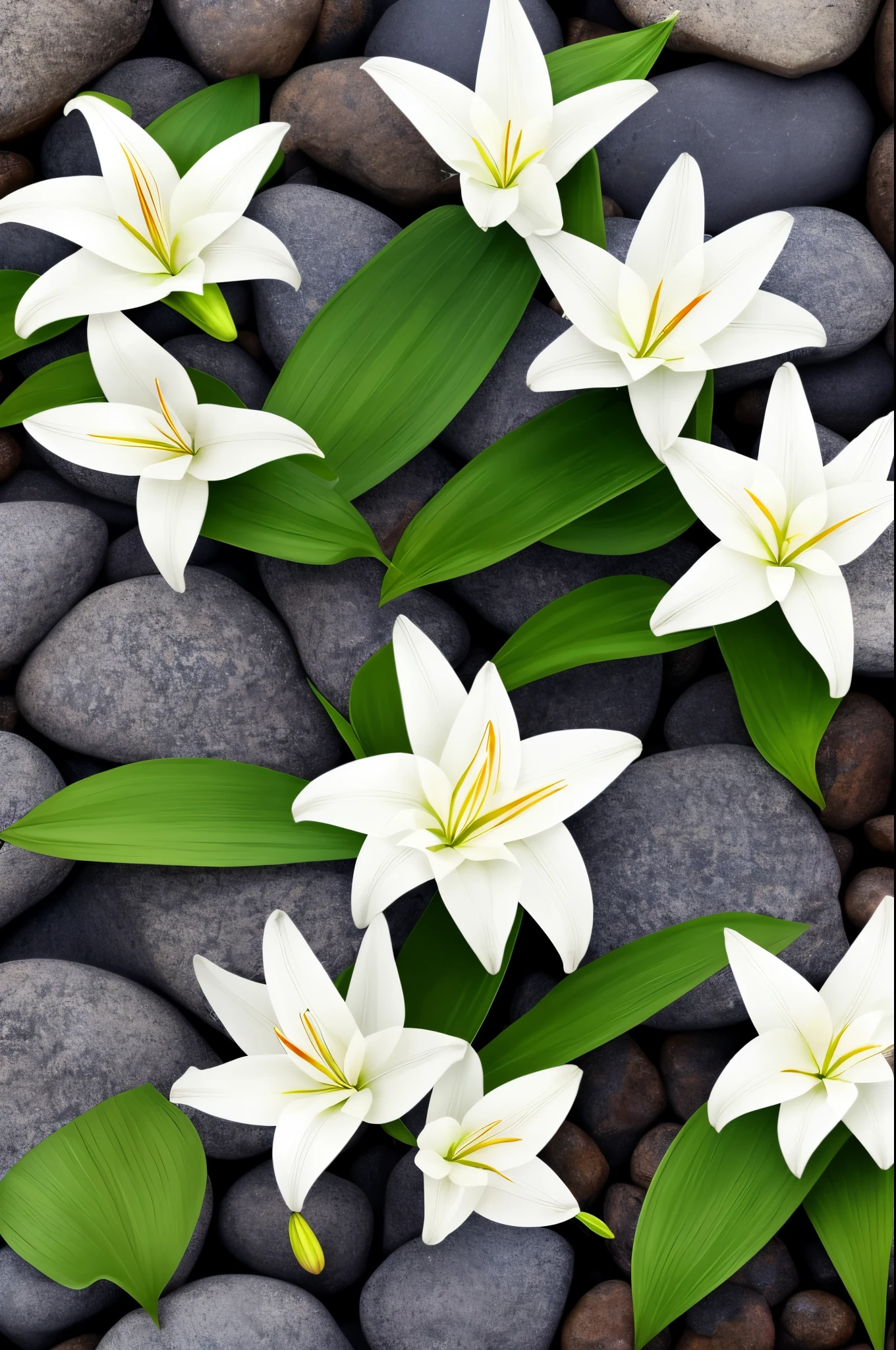 there are some white flowers in the water near some rocks, a digital rendering by Elizabeth Durack, pixabay, hurufiyya, hymenocallis coronaria, spirited water plants, lily flowers, detailed white, white flowers, white lilies, flowers with very long petals, lillies, white flower, glowing veins of white, garis edelweiss