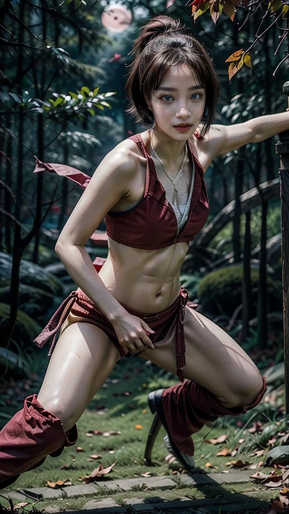 Moisturized skin, (red eyes), realistic body, (adult female body), heartless,
BREAK,
bright red lipstick, (beautiful navel),
BREAK,
(short bob: 1.2), (pink hair),
BREAK,
((masterpiece + highest quality + high resolution + highly detailed)), (full body: 1.2), symmetrical, one shot,
BREAK,
(leaves fluttering), (wind blowing), (battle stance: 1.4),
BREAK,
(large Japanese sword), ninja outfit, night, full moon, assassination, sexy, sword-wielding ninja sneaks through the trees of Zurung,
