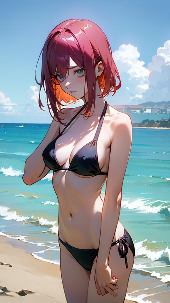 Power del anime de chainsaw man en bikini en la playa