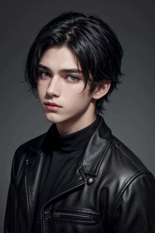 Make a male teenager with black hair,eyes browns, with dark raven black clothes