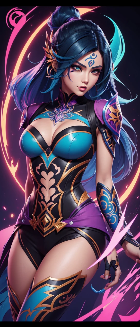 (Beautiful female character with striking ink lines and vibrant colors, Kadita from Mobile Legends, dynamic and detailed cel-shading style, triadic color scheme, strong ink lines, flat colors, flat lighting, inkpunk aesthetic, high quality, intricately detailed)