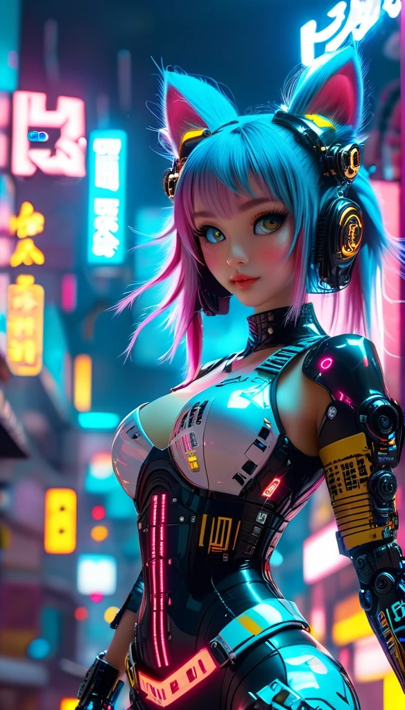 ((8k)), Highest quality, 超High resolution, (High resolution), 猫がcyber punkの服を着ている, cyber punk, cyber punk rink, Loud cheers from the audience