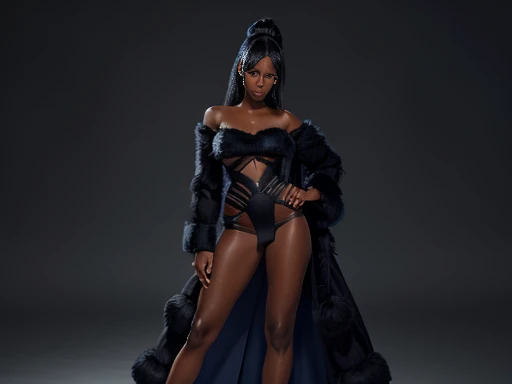 A perfect face, asymmetrical and detailed., blue eyes dark skin ,black fur, beautiful full body portrait 1.2 Slender Big guide INFO
