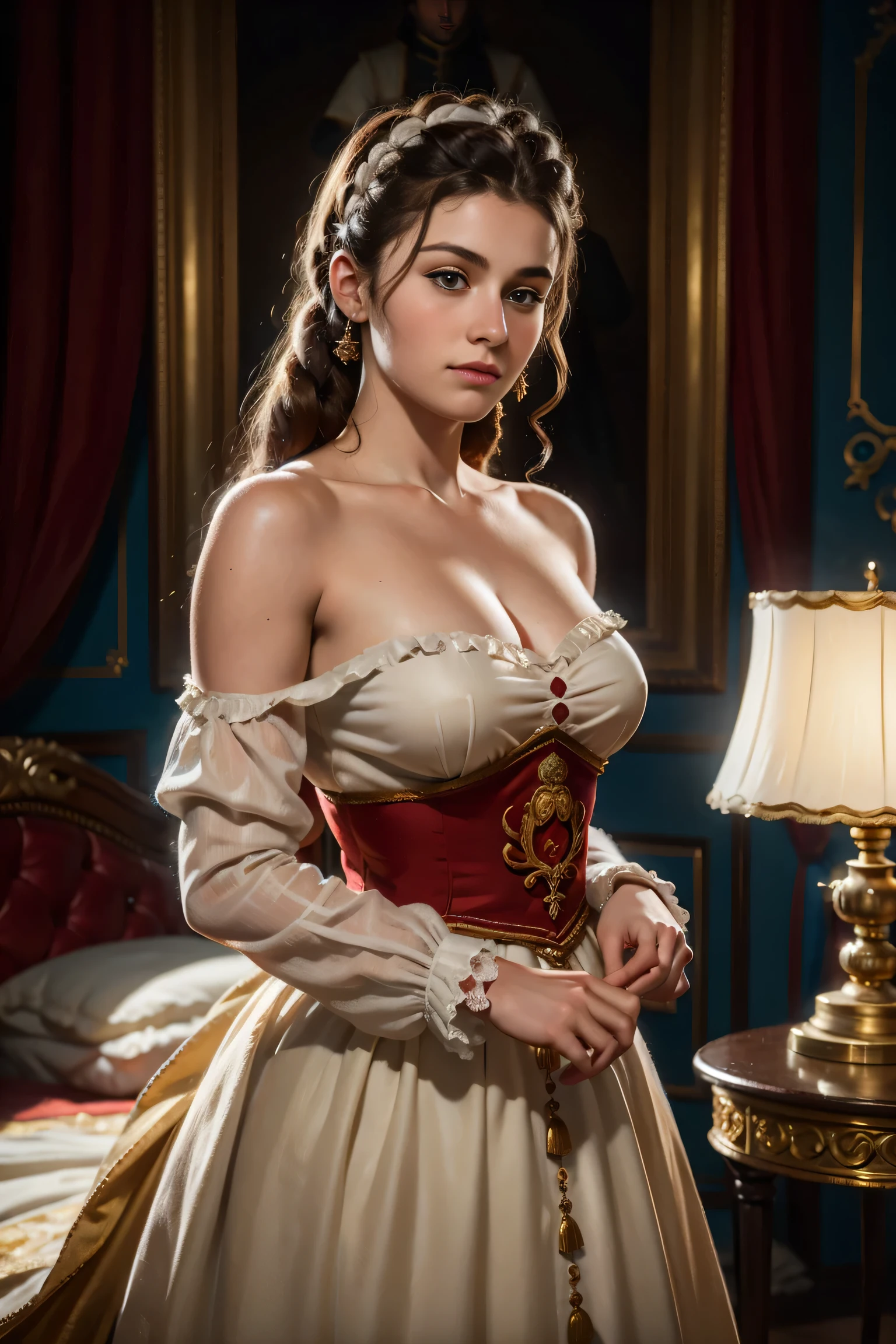 CRU photo. Anna Karenina 22 years old, Dressed in period clothes, Russia, 19th century AD, perspective, half body detail, sharp focus, slight mixture, detail, looking like it&#39;s medieval, (high skin detail: 1,2), 8k hd, dslr, smooth light, high qualiy, Fujifilm XT3 grainy films.