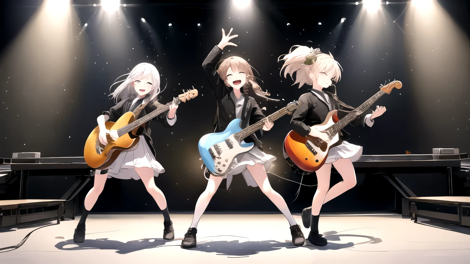 4girls、Light sound、Girl Band, rock band, musical instrument, music, performance, School festival,Cultural Festival, Emotional, performance, live, keyboard, bassist, drummer、smile