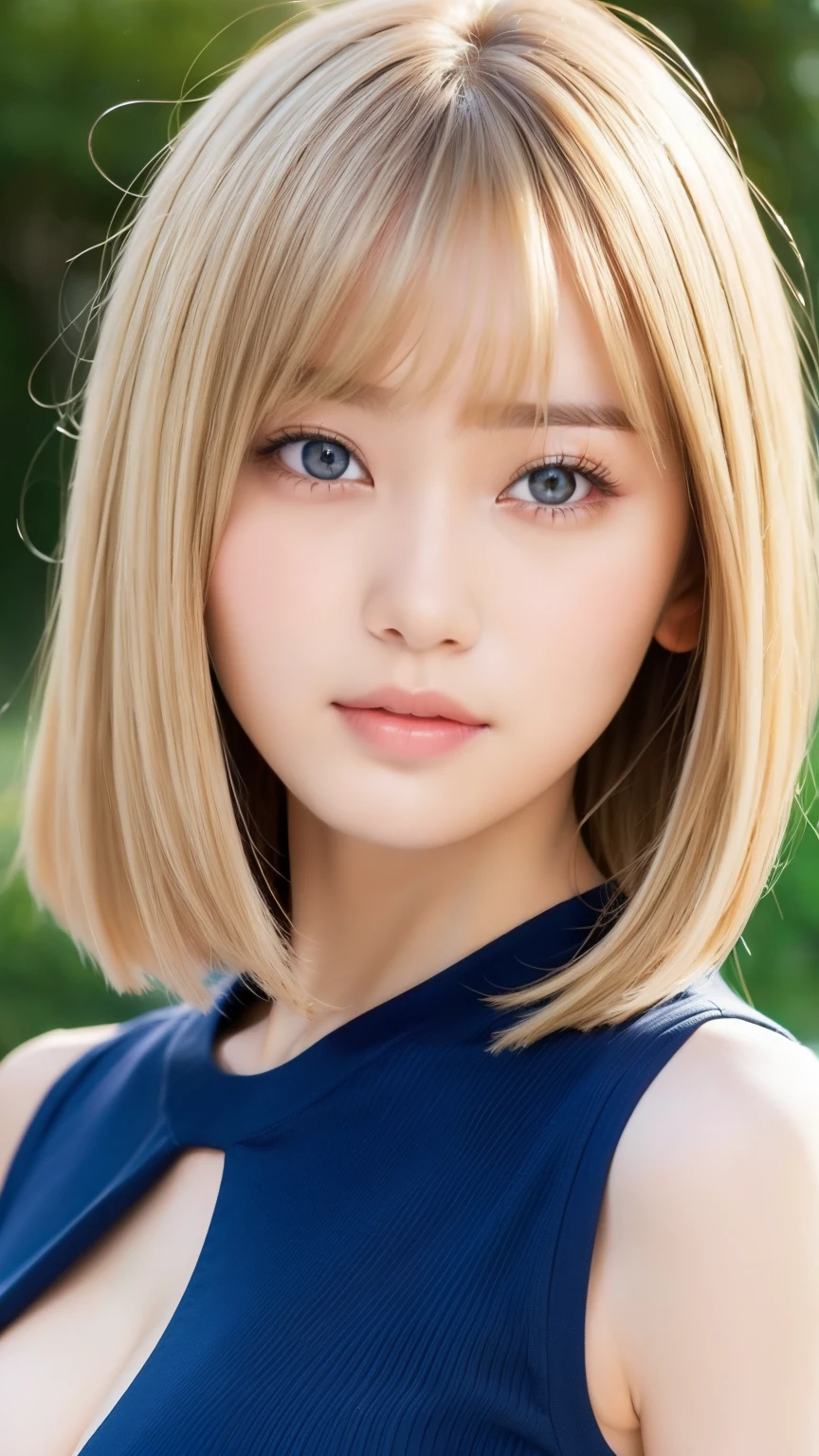 Sexy big , beautiful girl is sexy&looks cute & Cute beautiful sexy face, A strong wind blows my hair in front of my face,Beautiful short metallic blonde straight hair、Beautiful, cute and sexy eyes hidden by long bangs