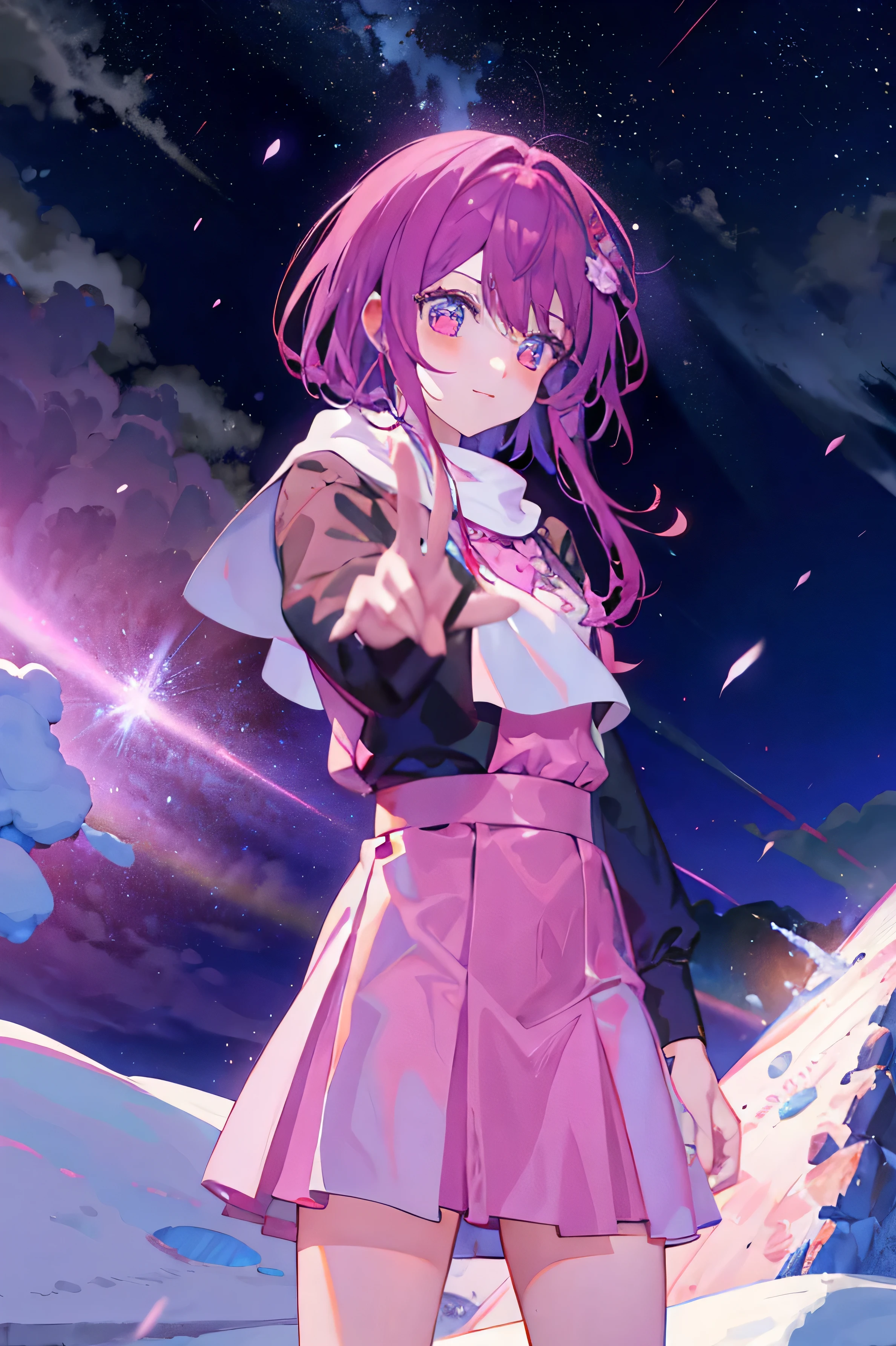 Anime girl with medium pink hair and purple eyes standing in the snow, anime moe art style, style of anime4 K, Anime art wallpaper 8 K, Anime art wallpaper 4 K, Anime art wallpaper 4k, Anime wallpaper 4K, Anime wallpaper 4 k, Detailed digital anime art, 4K anime wallpaper, 4k manga wallpapers, clean and meticulous anime art, a beautiful anime portra