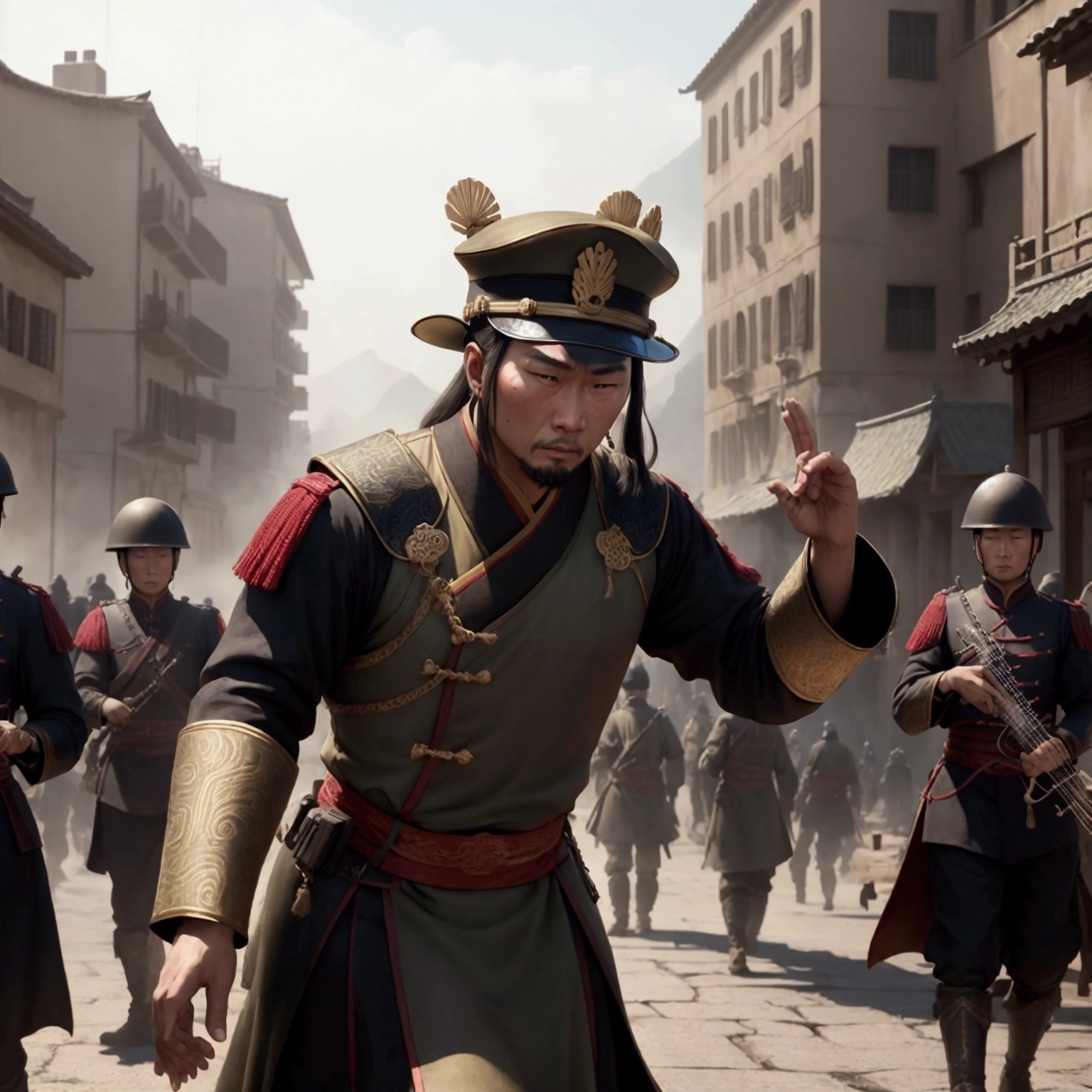 Ming soldiers with Mongol cavalry,karo,Ming soldiers with muskets in their hands --auto