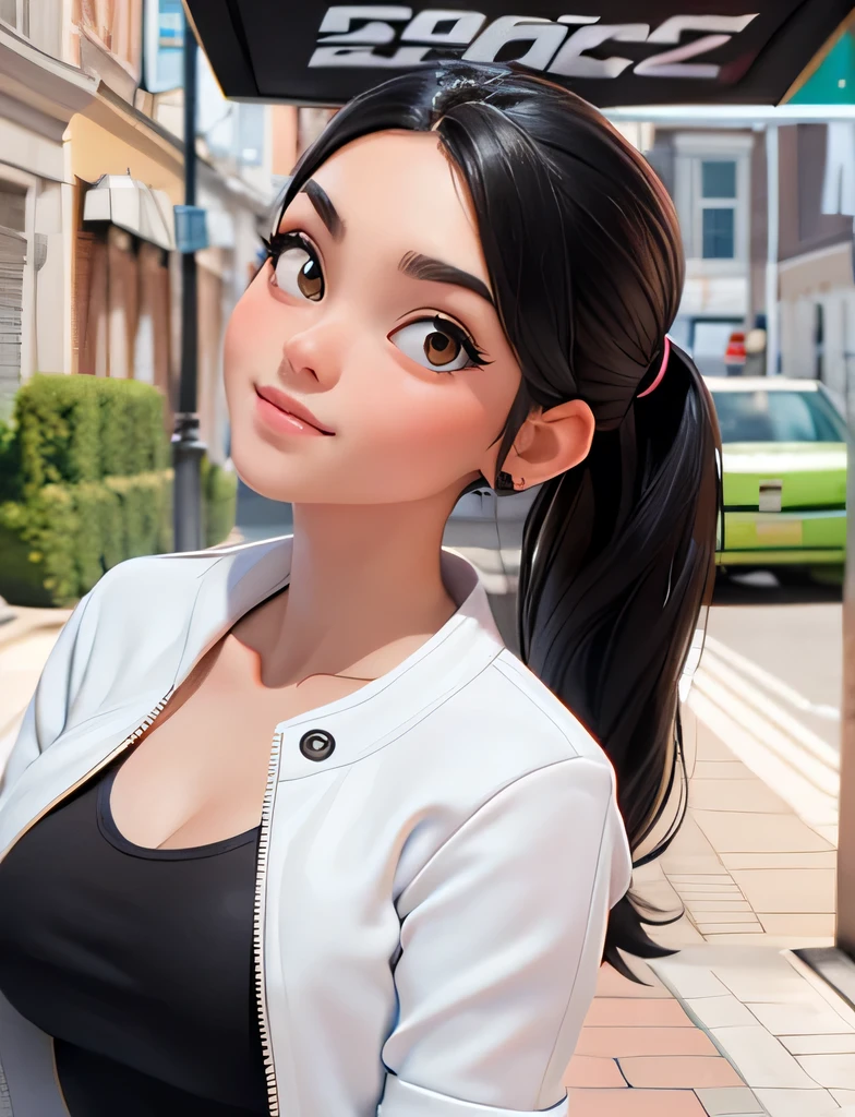 Caricatur3d is a 20 year old girl wearing a black t-shirt and white jacket, black hair