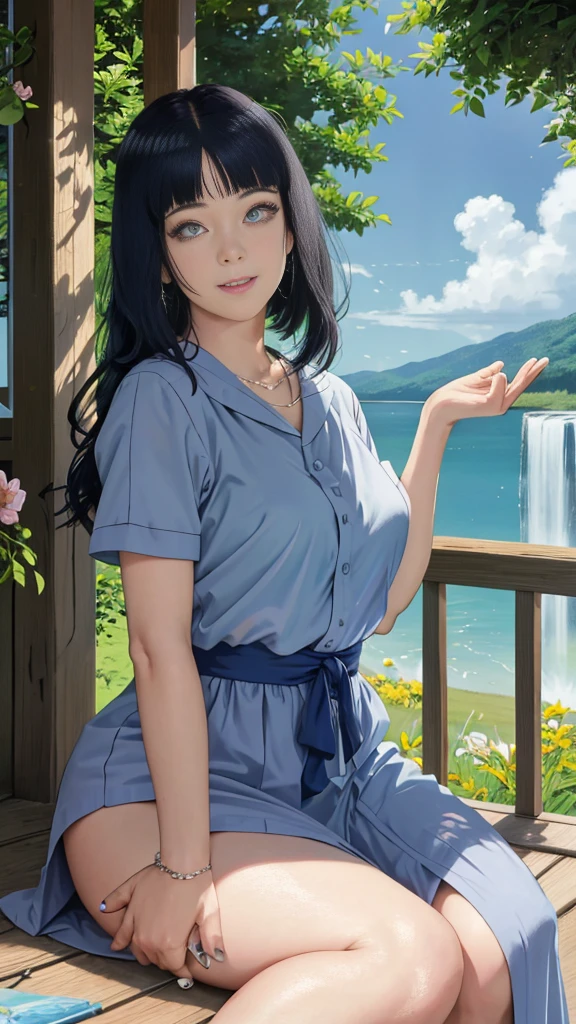 (nsfw), (80s anime style), An alluring 80s anime girl, adorned in a modest dress, sits in a lush flower field. Her irresistible charm is on full display as she gazes directly into the camera, her captivating smile sparkling brighter than the pastel-colored blooms around her. Her long, flowing hair cascades like a waterfall, and her expressive eyes are a vibrant shade of blue. The soft focus and nostalgic color palette of the 80s are evident, creating a truly unforgettable sight.