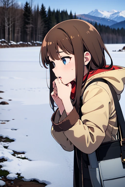 winter, landscape, snow, cold, trembling, snot, breathe, snot, Outdoor,  One girl, alone, Mila Maxwell, High resolution, Absurd,