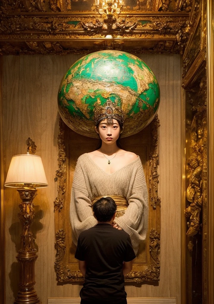 masterpiece,Very detailed、The world's largest aquarium、Full-height tank with sharks and manta rays、Beautiful single woman、Very beautiful eyes、White skin、Brown short hair、Off-the-shoulder white v-neck sweater、、jeans、smile、looking at the camera、