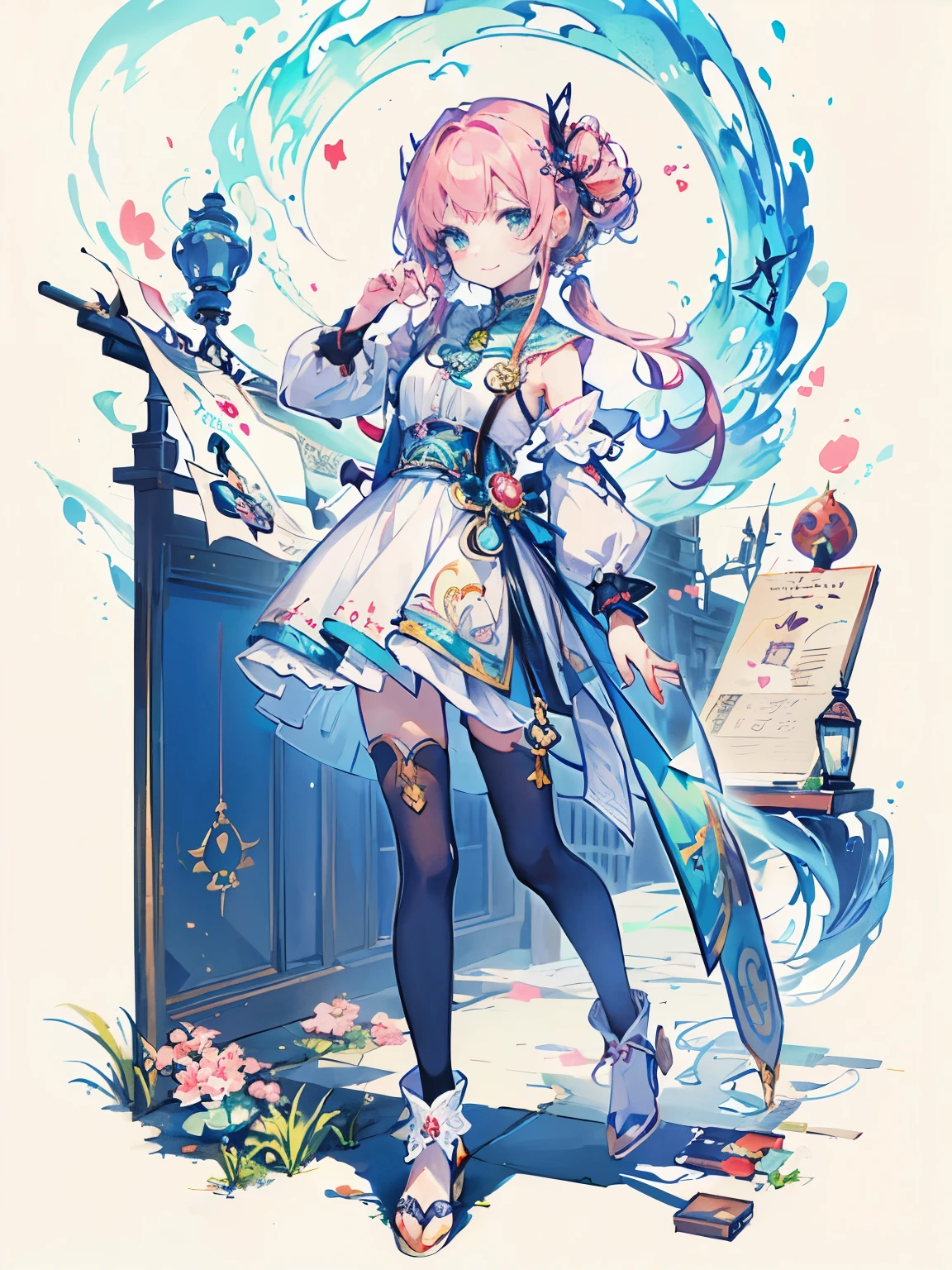 ((masterpiece, best quality: 1.1), ((魔Magecartoon女孩)), 可爱的日系的的cartoon女孩, , A lovely girl、Long hair、Very Beautiful Anime , cartoon , Charming girl, , Aya Kono color style,, Lovely character, 、Smile、Cute girl、微卷的Long hair、Using Magic、Magic Elements,Lively and cheerful'lively dynamic、Full body pictures、Standing picture、from head to foot、迷你cloak、Mage、wizard、robe、cloak、Shrine maiden、witch