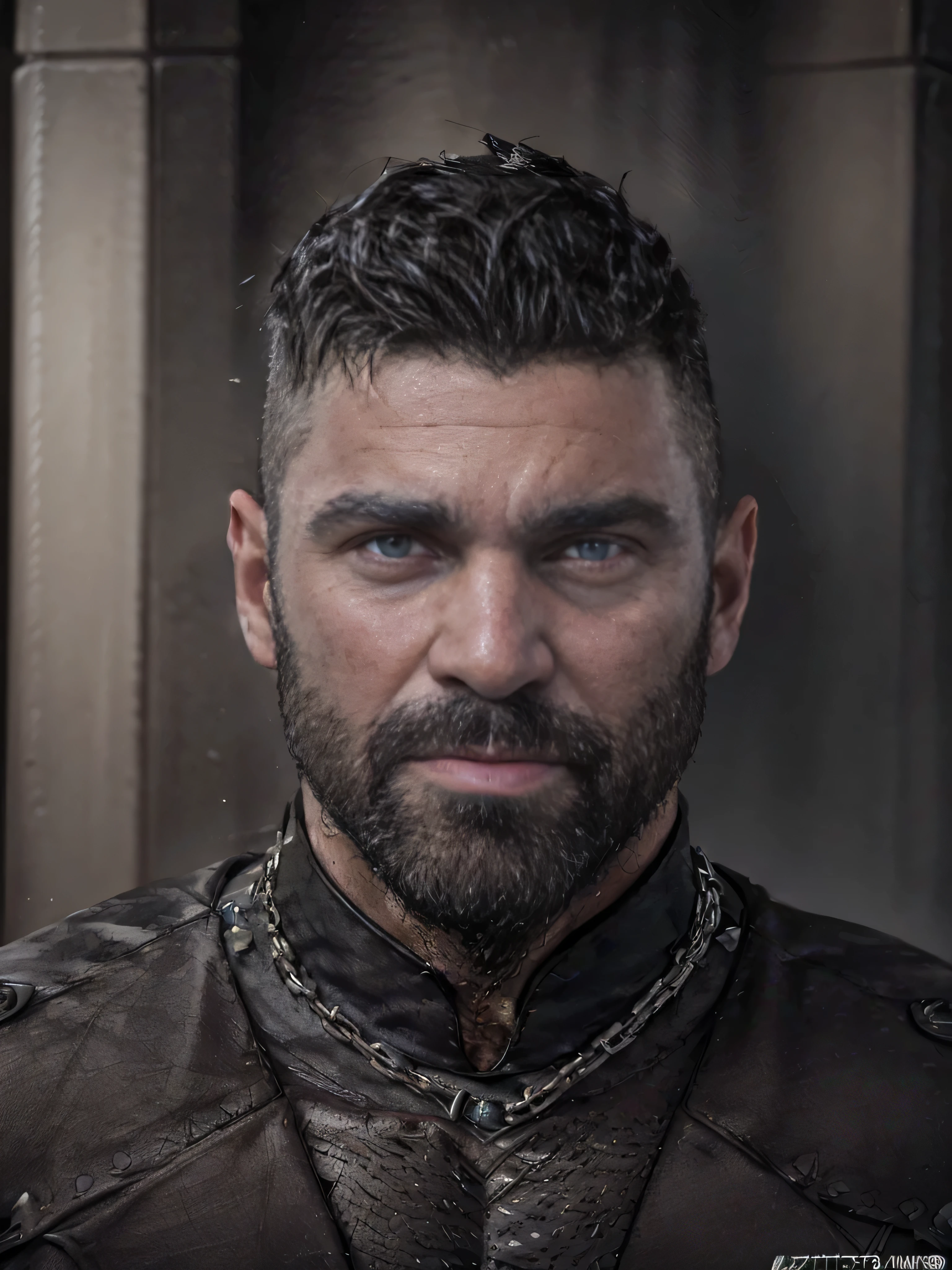 a male cleric with short faded black hair with some grey, skin shaved sides, neat trimmed beard, oval face, werewolf claw scar on face and neck, bearing battle scars, bright wolven eyes, elvish ears, tan skin, wearing dragon leather armor with dragon symbol, walking in dark forest casting lighting in one hand, graveyard in background,(best quality,4k,8k,highres,masterpiece:1.2),ultra-detailed,(realistic,photorealistic,photo-realistic:1.37),HDR,UHD,studio lighting,ultra-fine painting,sharp focus,physically-based rendering,extreme detail description,professional,vivid colors,bokeh,dark fantasy portrait,dramatic lighting,cinematic composition