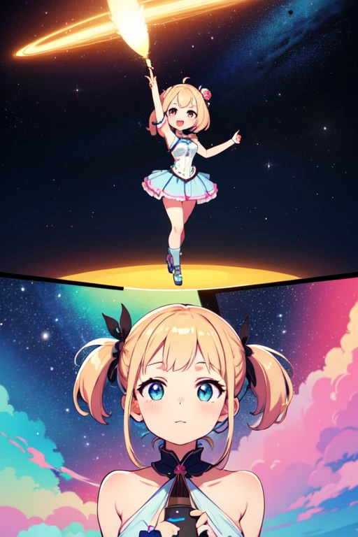 Milky Way, rocket, planet, performer, cute figure, Cute art, Cute Characters, Cute digital art, Drawn in a whimsical style, The kids, Cute girl, figure, Cute Features, figure, Pleasant tranquility, Cute and detailed digital art