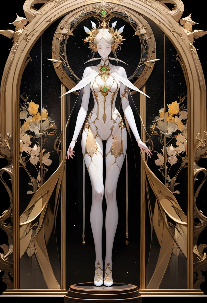work of art, a beautiful goddess of the void, full body white transparent clothes under empty night stars, disappearing transparent pants, Full body standing, tall figure, fine legs, detalhes faciais, detailed body part details, 8 k wallpaper