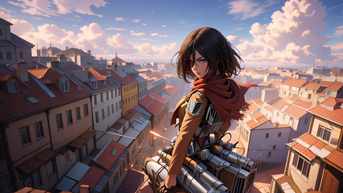 split, 4k image, (masterpiece:1.2, Best quality), photorealistic, (hyperrealistic:1.2), Beautiful, Mikasa from AOT