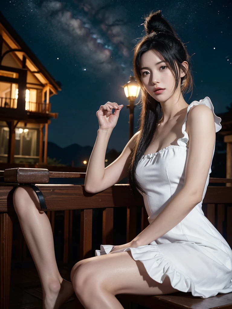 Highest quality, expensive_solve, clear_image, Detailed Background, girl, flower, garden, Starry Sky,