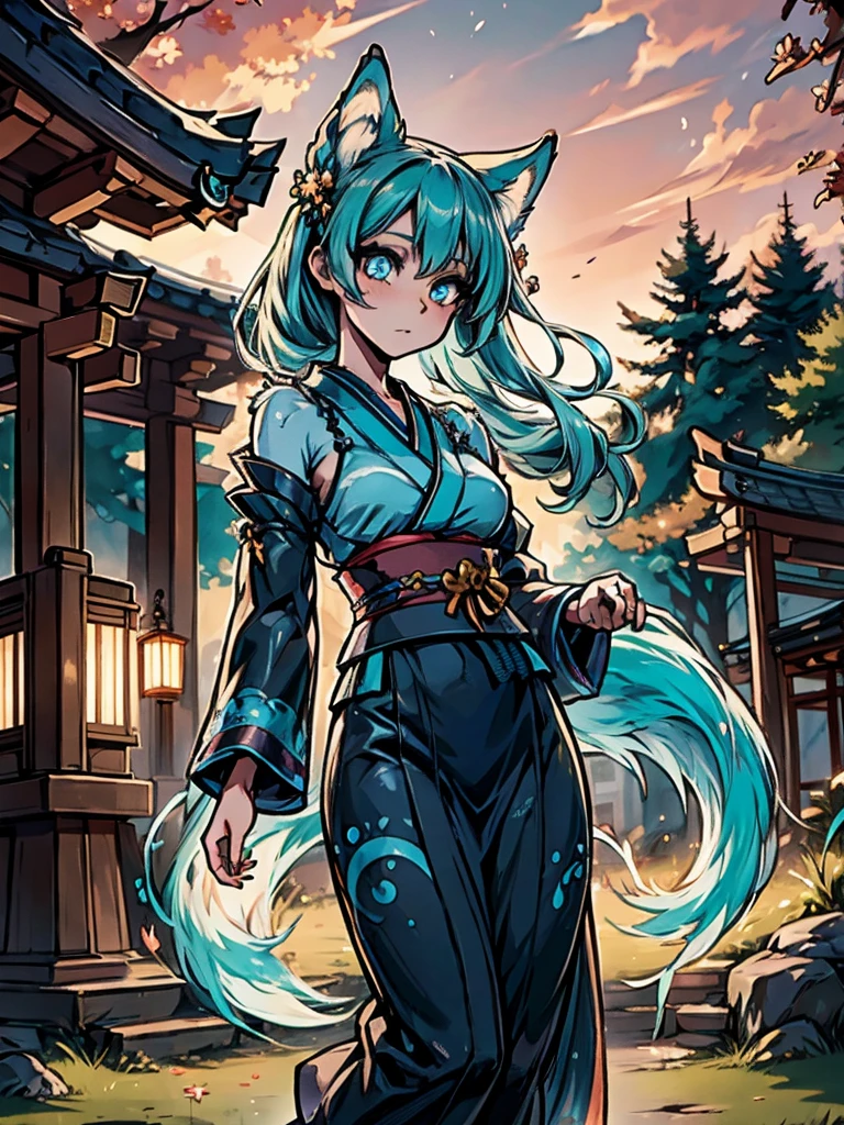 Miku Hatsune x vixen, hocivo de zorra high definition good anatomy agregar_detalle:1, pelaje azul,Orejas de Kitsune, tribal tattoo agregar_detalle:1, cute girl agregar_detalle:1, feudal priestess clothing agregar_detalle:1, japanese shrine landscape agregar_detalle:1, japanese shrine costume agregar_detalle:1, agregar_detalle:1, fullbody descalza agregar_detalle, highly detalleed face, deep aqua iris agregar_detalle:1 lighting eyes agregar_detalle:1, wild slut agregar_detalle:1, matsuri japones de fondo, fuegos artificiales en el cielo, glowing hair add_detail, glowing body add_detail, kitsune godness sendual and traditional kimono costume