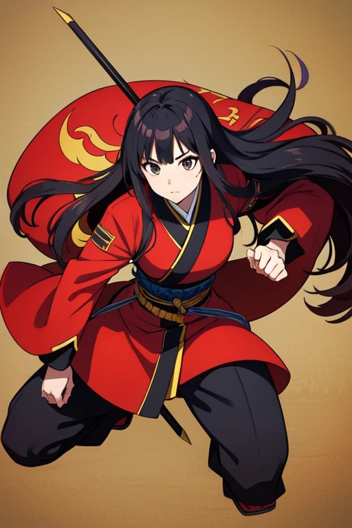 (Highest quality), Detailed Background, Oriental nobility,Warrior Girl,Martial Arts,has a halberd,They are, Monster Army