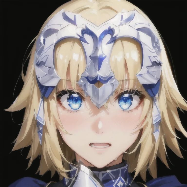 角のある頭飾りとblue eyesをしたアニメの女の子, But the armor is covering her face, destiny grand order, !!beautiful!!, 公式アーto, destiny , blush,Embarrassing,surprised,Wet,See through,to,Jeanne d'Arc (destiny),Blonde, (destiny), blue eyes,Headpiece,((Blowjob Gestures:1.5)),One girl,blush,Open_moutsideh,tongue_outside,, Heavy breathing 、Pussy juice、whole body,Hiromitsu Takeda