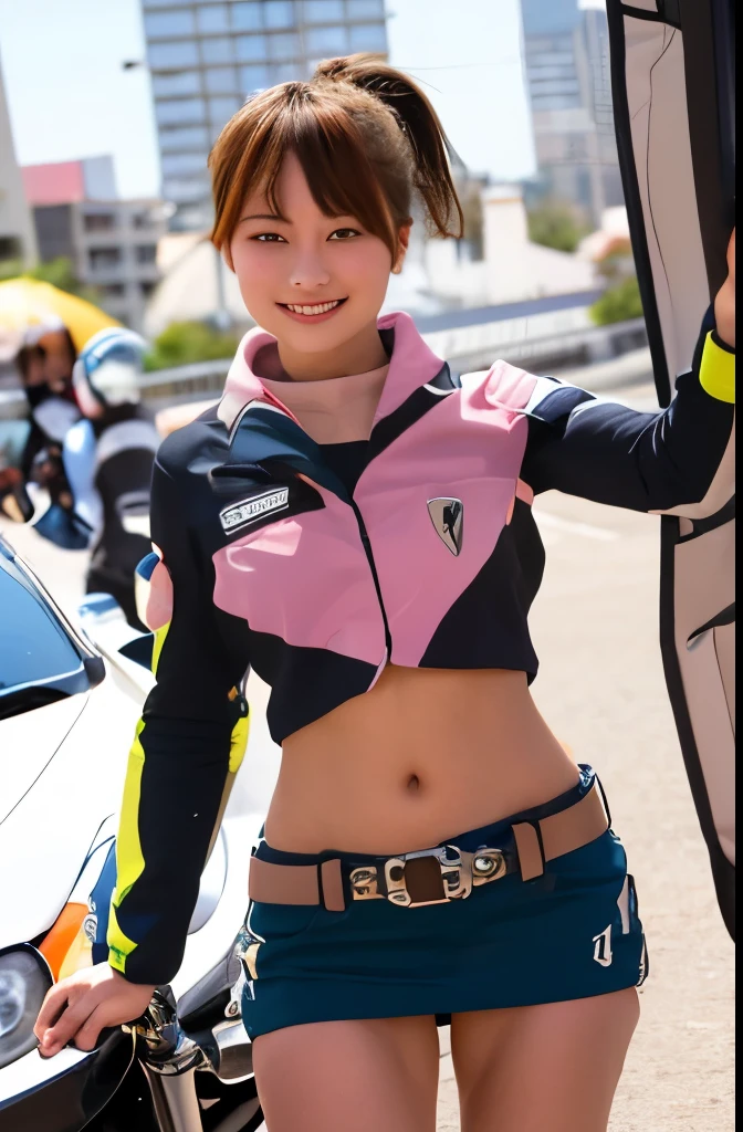 Shining Korean beauty with cybernetic arm,(Transparent and revealing clothing:1.3, ),(Cyber Girl is、Ride through a futuristic city in a colorful vehicle, Custom painted green Kawasaki Ninja bike:1.3),mini skirtを履いてバイクに跨り白いパンティが見えてます、Kawasaki Ninja 250、Show me her white panties.、 （Ultra mini skirt:1.3）、Shiny light brown and orange striped ponytail hair,Cute Smile,Perfect round face,A bright smile that makes everyone happy,Proper body balance,Tabletop,Ultra-high quality output images,High resolution,Intricate details,Very delicate and beautiful hair,Realistic photos,dream-like,Professional Lighting,Realistic Shadows,Focus Only,Beautiful Hands,Beautiful fingers,Detailed functions of the fingers,Detailed characteristics of the garment,Detailed characteristics of hair,Detailed facial features,