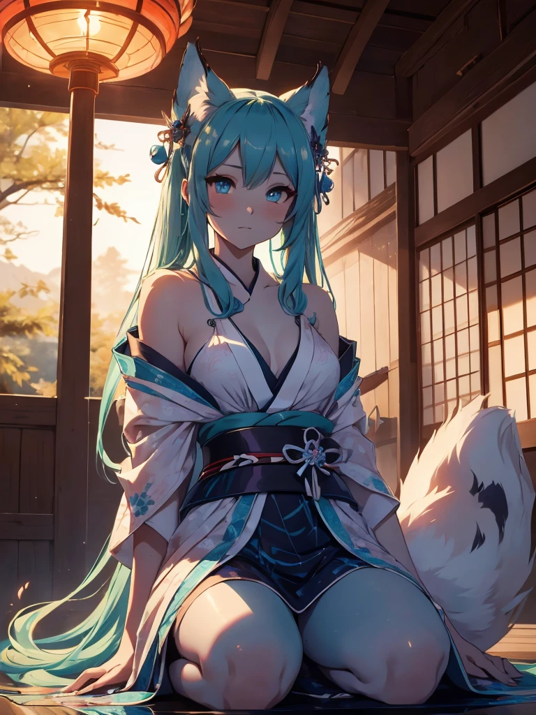 Miku Hatsune x fursona hocivo de zorra high definition good anatomy agregar_detalle:1, pelaje azul,Orejas de Kitsune, tribal tattoo agregar_detalle:1, cute girl agregar_detalle:1, feudal priestess clothing agregar_detalle:1, japanese shrine landscape agregar_detalle:1, japanese shrine costume agregar_detalle:1, agregar_detalle:1, fullbody descalza agregar_detalle, highly detalleed face, deep aqua iris agregar_detalle:1 lighting eyes agregar_detalle:1, wild slut agregar_detalle:1, matsuri japones de fondo, fuegos artificiales en el cielo, glowing hair add_detail, glowing body add_detail, kitsune godness sendual and traditional kimono costume