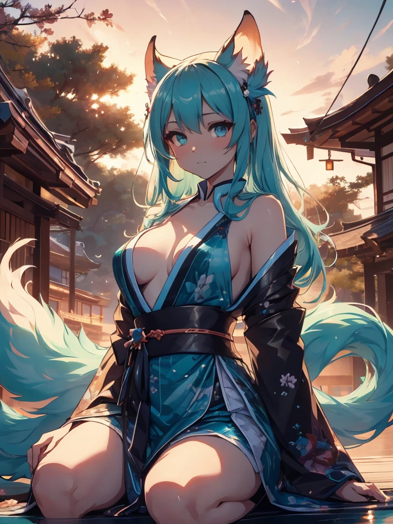 Miku Hatsune x fursona hocivo de zorra high definition good anatomy agregar_detalle:1, pelaje azul,Orejas de Kitsune, tribal tattoo agregar_detalle:1, cute girl agregar_detalle:1, feudal priestess clothing agregar_detalle:1, japanese shrine landscape agregar_detalle:1, japanese shrine costume agregar_detalle:1, agregar_detalle:1, fullbody  descalza agregar_detalle, highly detalleed face, deep aqua iris agregar_detalle:1 lighting eyes agregar_detalle:1, wild slut agregar_detalle:1, matsuri japones de fondo, fuegos artificiales en el cielo, glowing hair add_detail, glowing body add_detail, kitsune godness sendual and traditional kimono costume