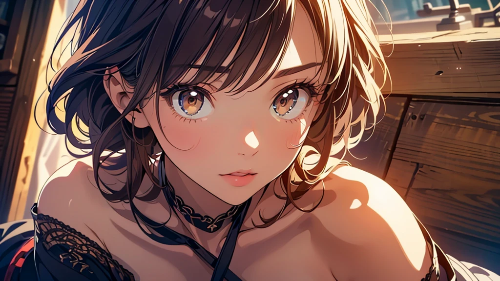 girl in summer clothes, casual dress, making as if she wants to kiss you, (girl bending down looking at camera), medium breasts, cleavage, random background, flirtatious look, ((very detailed)), (perfectly detailed face), (well detailed hand) photorealistic image. highly detailed, et dramatique, lighting cinematic, Lighting scene, soft lights
sultry look, seductive,
