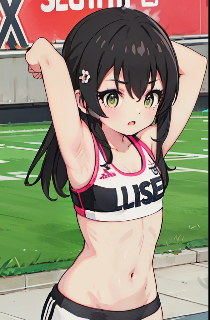 1 cute muscular girl,Has short black hair,coordination,Strong arms,Eight-pack abs,whole body,football,strong legs