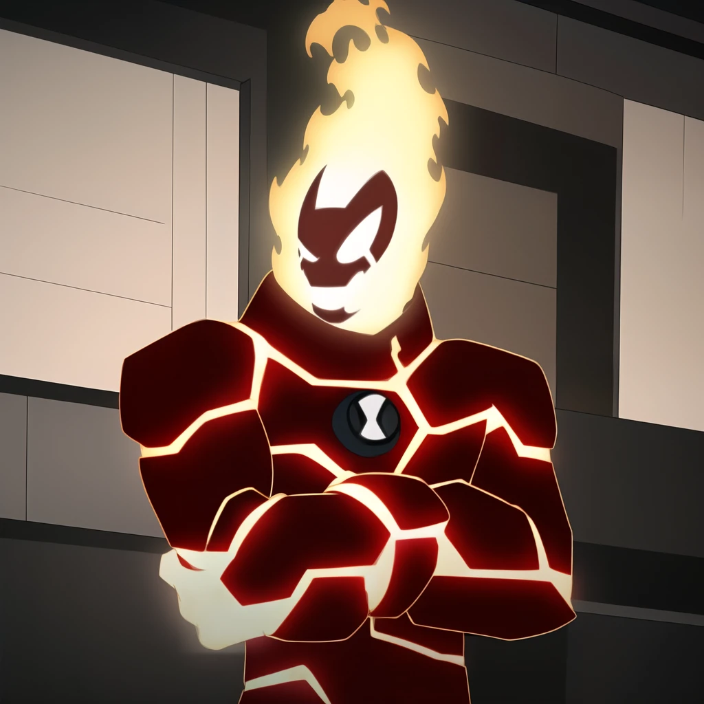 heatblast,, masterpiece, make him in a mobster outfit, with arms crossed, best quality