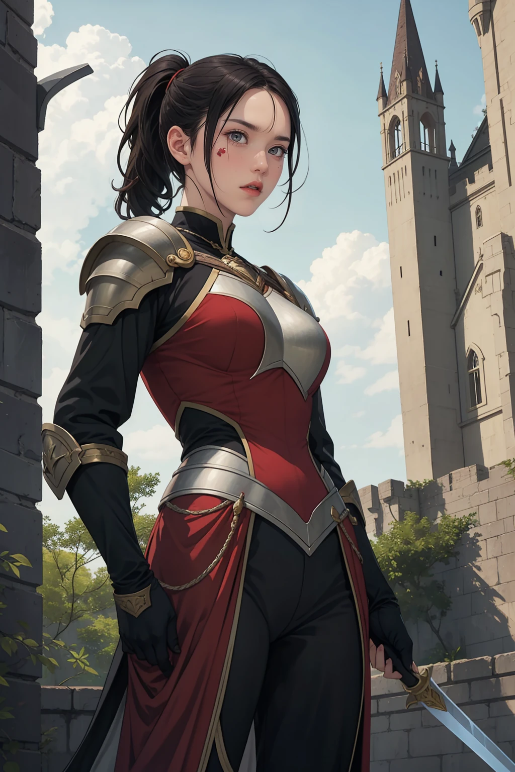 Mavuika from genshin impact, add some pad armor make her look more like a warrior