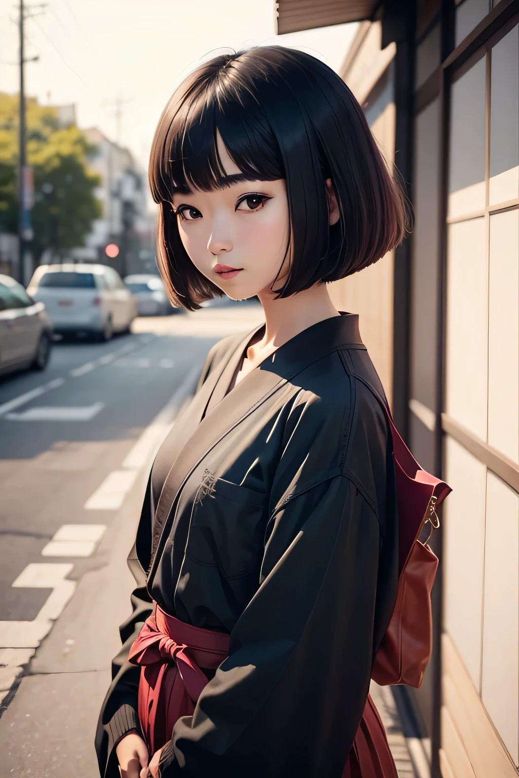 17 years old Japanese girl. With a bob haircut. She is trendy.