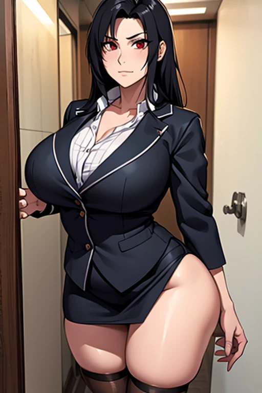 Albedo(Overlord),black hair,white horn,curvy body,big breast,big thighs,fully naked, standing in the middle of the dark room, surrounded by multiple men(all wearing business suit, ebony skin,bald,faceless,standing very close to her, surrounding her from every direction),her breast was fondled,her nipples was teased,her thighs was caress by them,every part of her body was touched by the group,mating scene,sex,gangbang,nsfw,((doujin art style)).