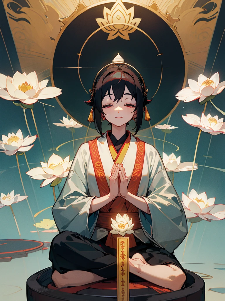 Shakyamuni Buddha、Buddha、psychedelic 、Lotus、Paradise、Zazen、Joining hands in prayer、smile、love、mercy、Lotus